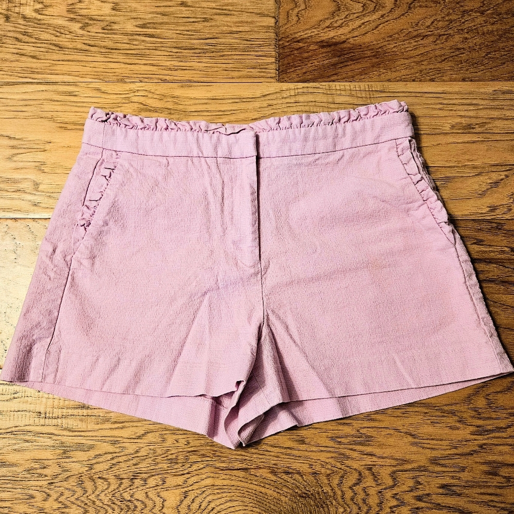 J. Crew Pink Chino Shorts Ruffle Waist And Pockets Size 8
